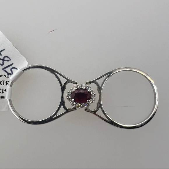 14k White Gold Diamond Sapphire Ruby Ring - Picture 7 of 12